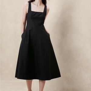 Banana Republic Black Midi Dress Corset Whimsigoth Cottagecore Size 4 Pockets